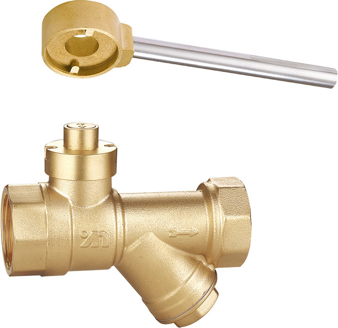 1613 Magnetic Lockable Brass Ball Valve DN15 DN20 DN25 DN32 with Round Patterned Stemhead & Built-in Filter Function