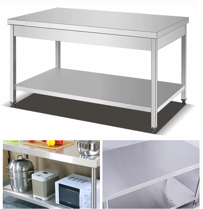 Assembly Fencing Double - Deck Worktable With Backrest Commercial Working Table Stainless Steel Storage Rack