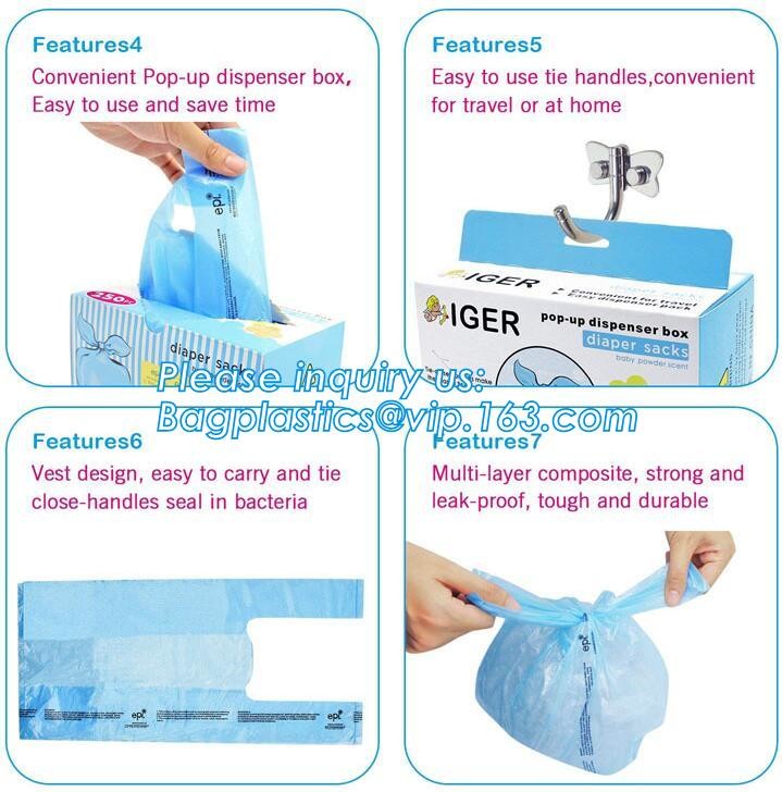 plastic t-shirt shape bag/ diaper sack bag with powder scent, biodegradable custom baby disposable diaper nappy bag, pac
