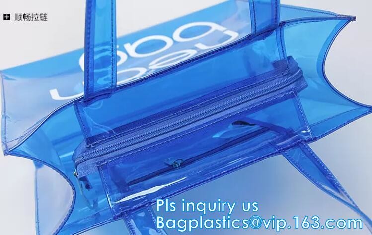 customized handle clear plastic pvc make up bag, vinyl pvc zipper bags with handles, snap button closure or Zip lockk plas