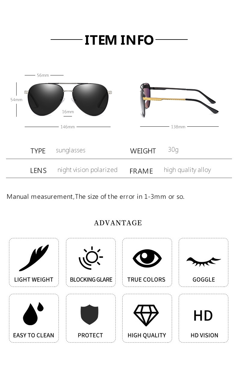 Fashion Polarized UV400 Mens Pilot Sunglasses With Metal Hinge 146MM