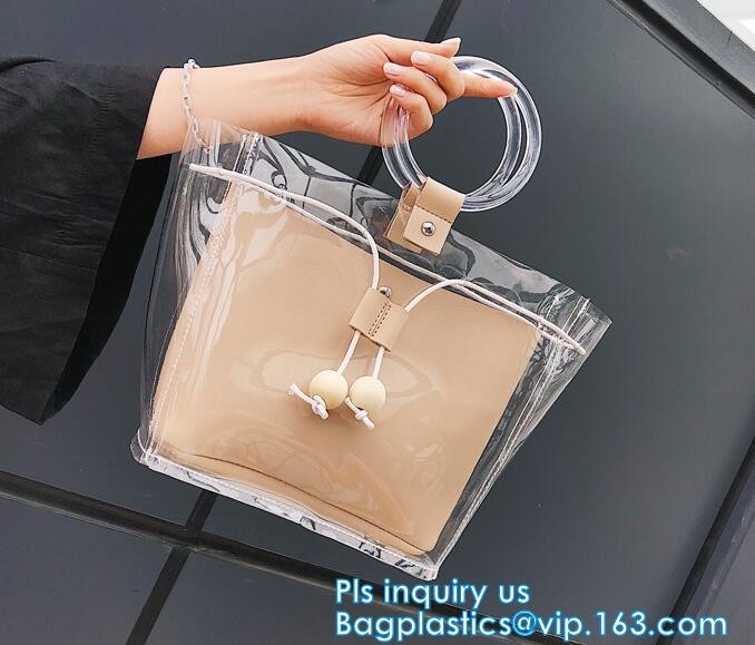 reusable eco friendly tote transparent pvc shopping bag, shopping cluth PVC beach bag with zipper, eco-freindly Promotio