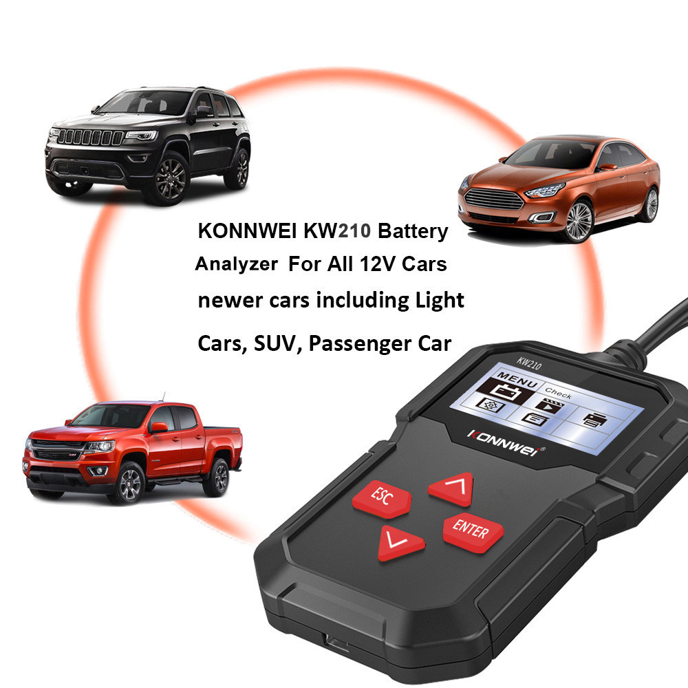 Cheap but Practical KONNWEI KW210 univeral 12V Car battery testers with 2.4inch Screen