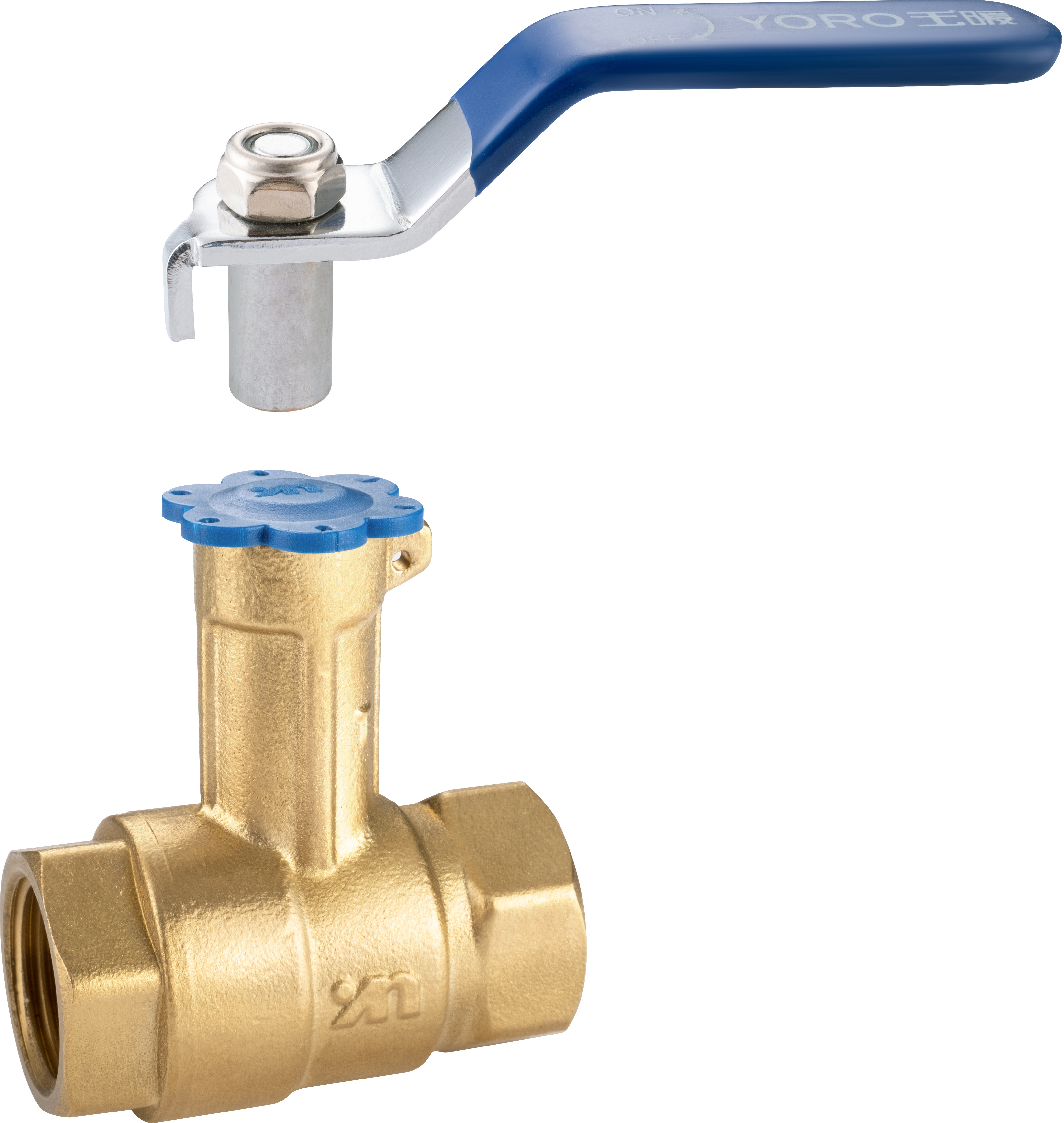 3107 Portable Lever Mechanical Key Lock High Neck Female Threaded Brass Ball Valve with Lead Sealable Plastic Top Cover