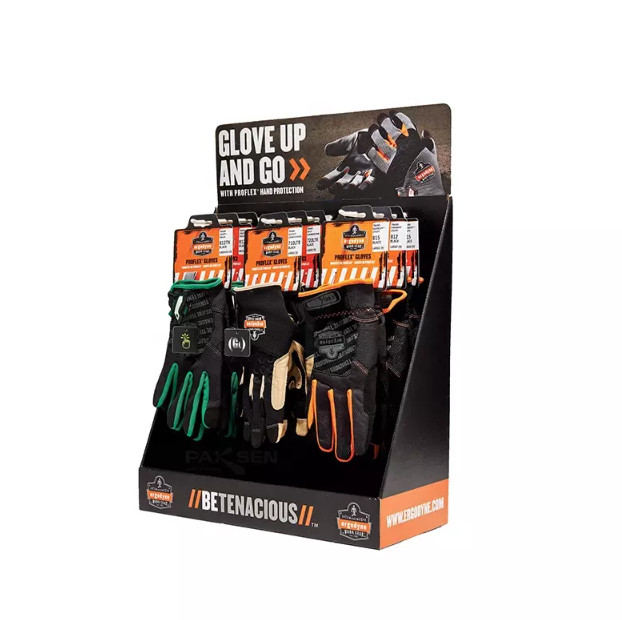 New Design Gloves Cardboard Counter Display With Hooks Hanging Corrugated