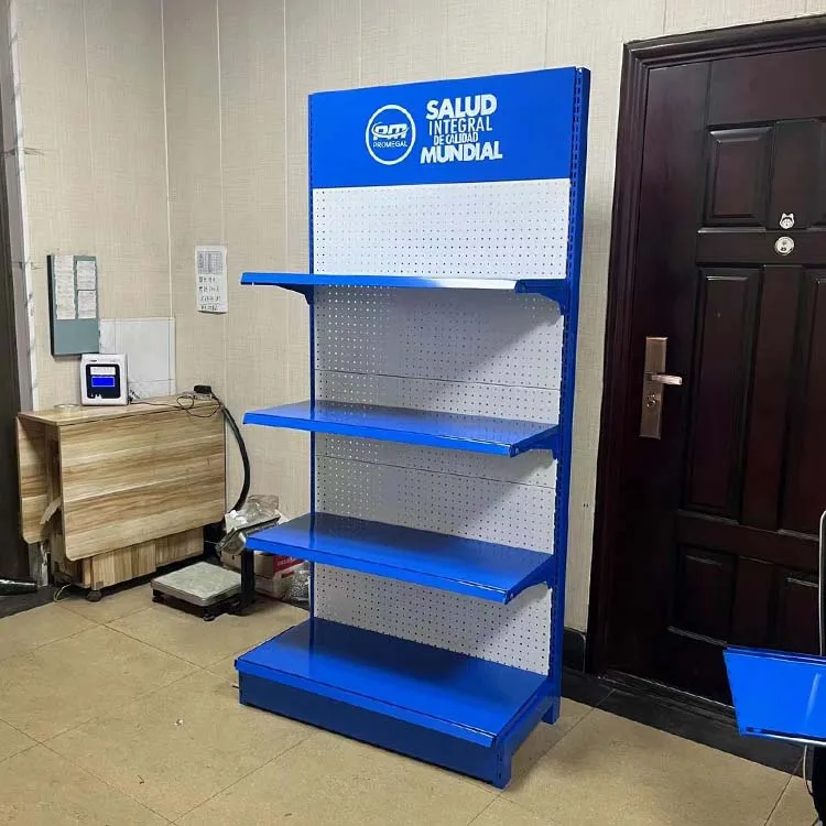 Xingye Factory Custom Size Color grocery food slatwall shelves pharmacy store shelves