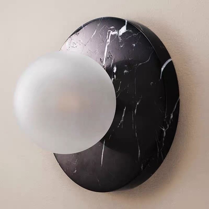 Yellow stone white marble led round and long and plating gold wall lamp for project