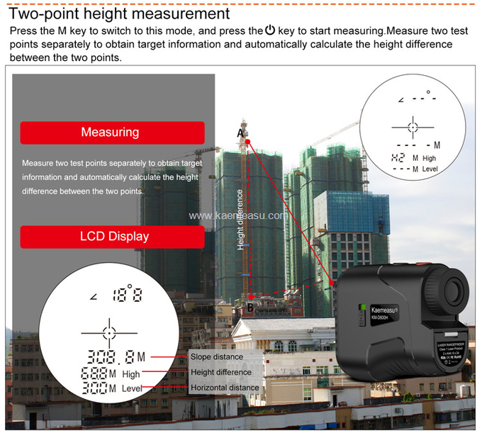 kaemeasu USB Charging Rangefinder Golfing Shooting Hunting Telescope Angle Measuring Range Finder D600