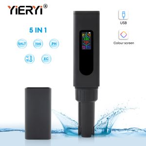 USB Rechargeable 5-in-1 Water Quality Meter Color Screen TDS Salt EC PH