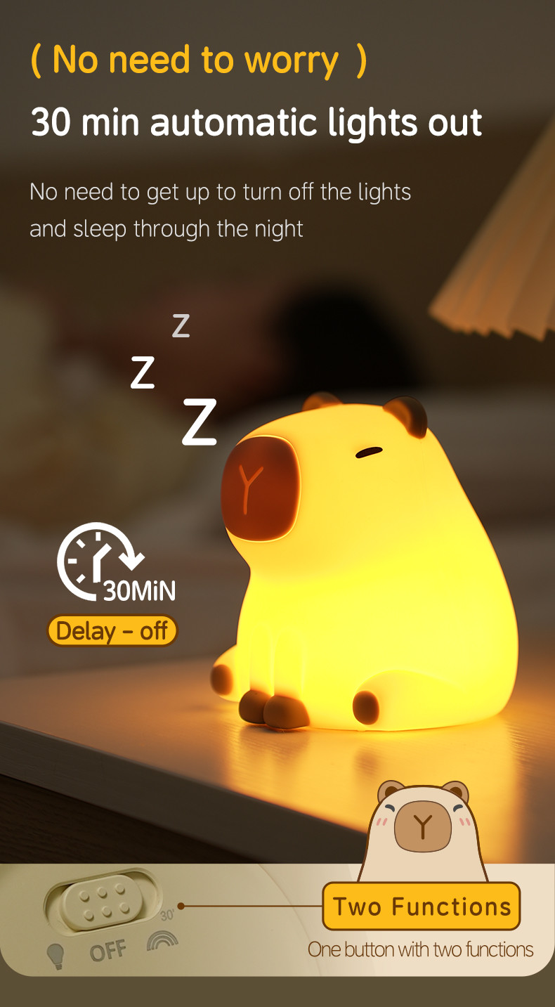USB Rechargeable Dimming Capybara Night Lighting Silicone Night Lights Children's Bedroom Bedside Table Lamp