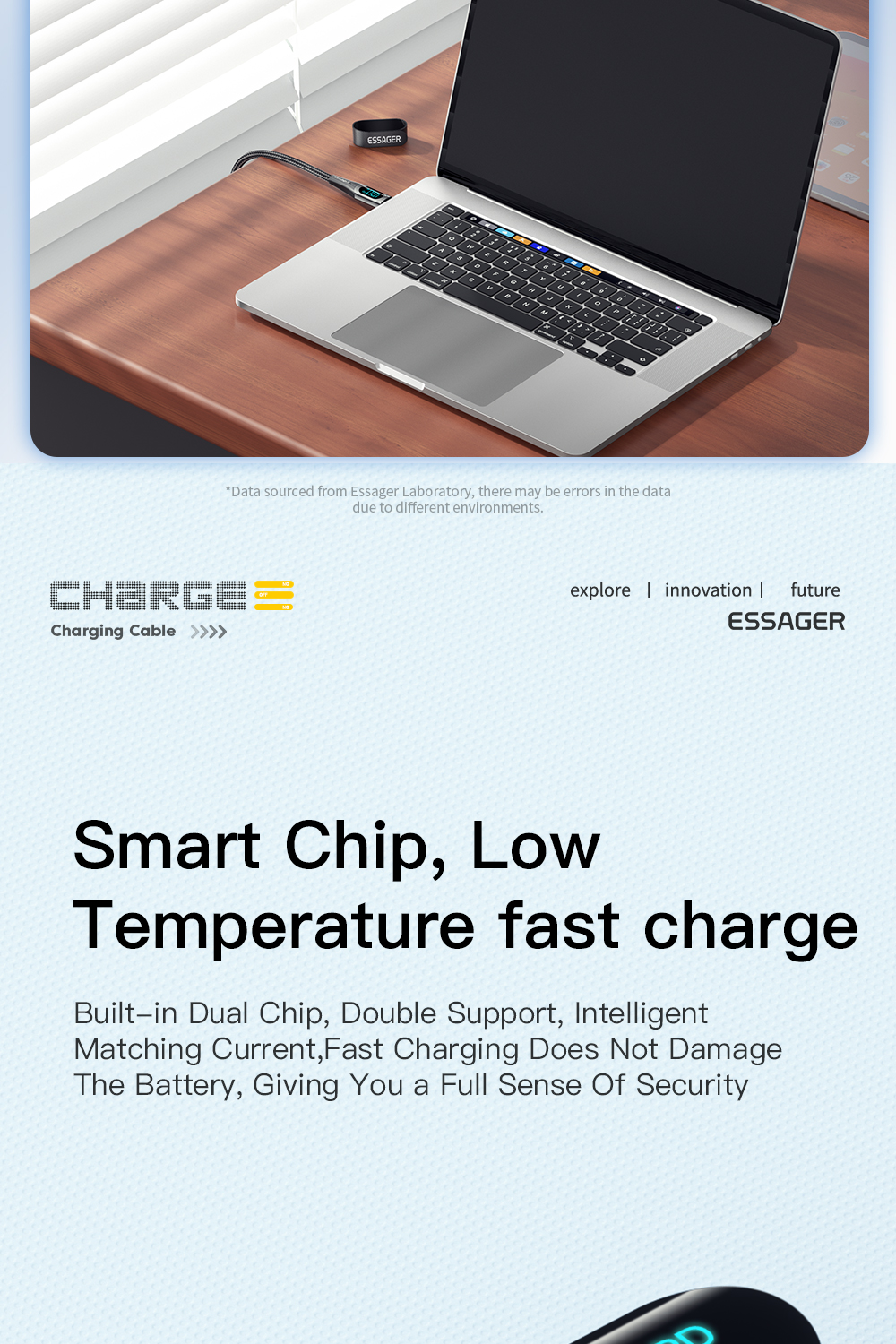 ESSAGER Digital Display PD USB C To C Charging Cable 100W 5A