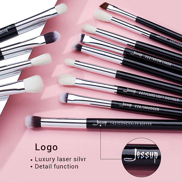 Jessup 15pcs Black/Silver Eyeshadow Eyebrow Shader Natural-synthetic Hair Makeup Brush Set T177