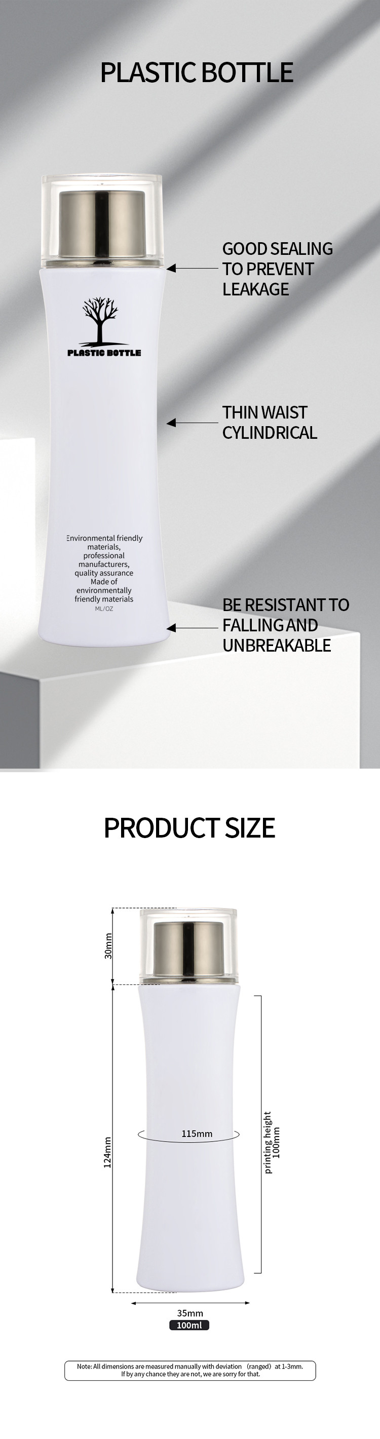 White Plastic Cosmetic Shampoo Lotion Bottle With Screw Cap