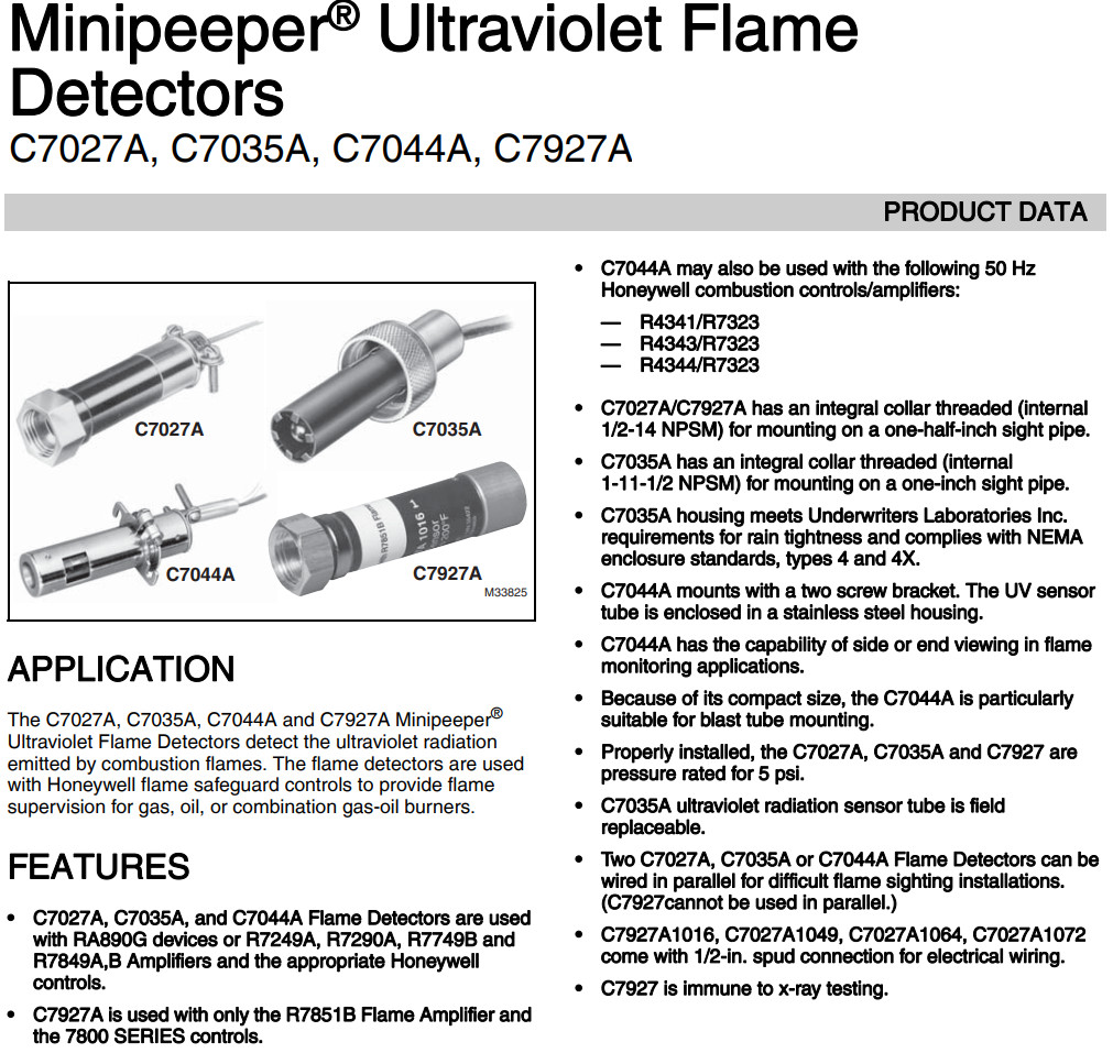 Compact Ultraviolet Flame Detector / Sensor C7035A1064 C7027A C7035A C7044A C7927A