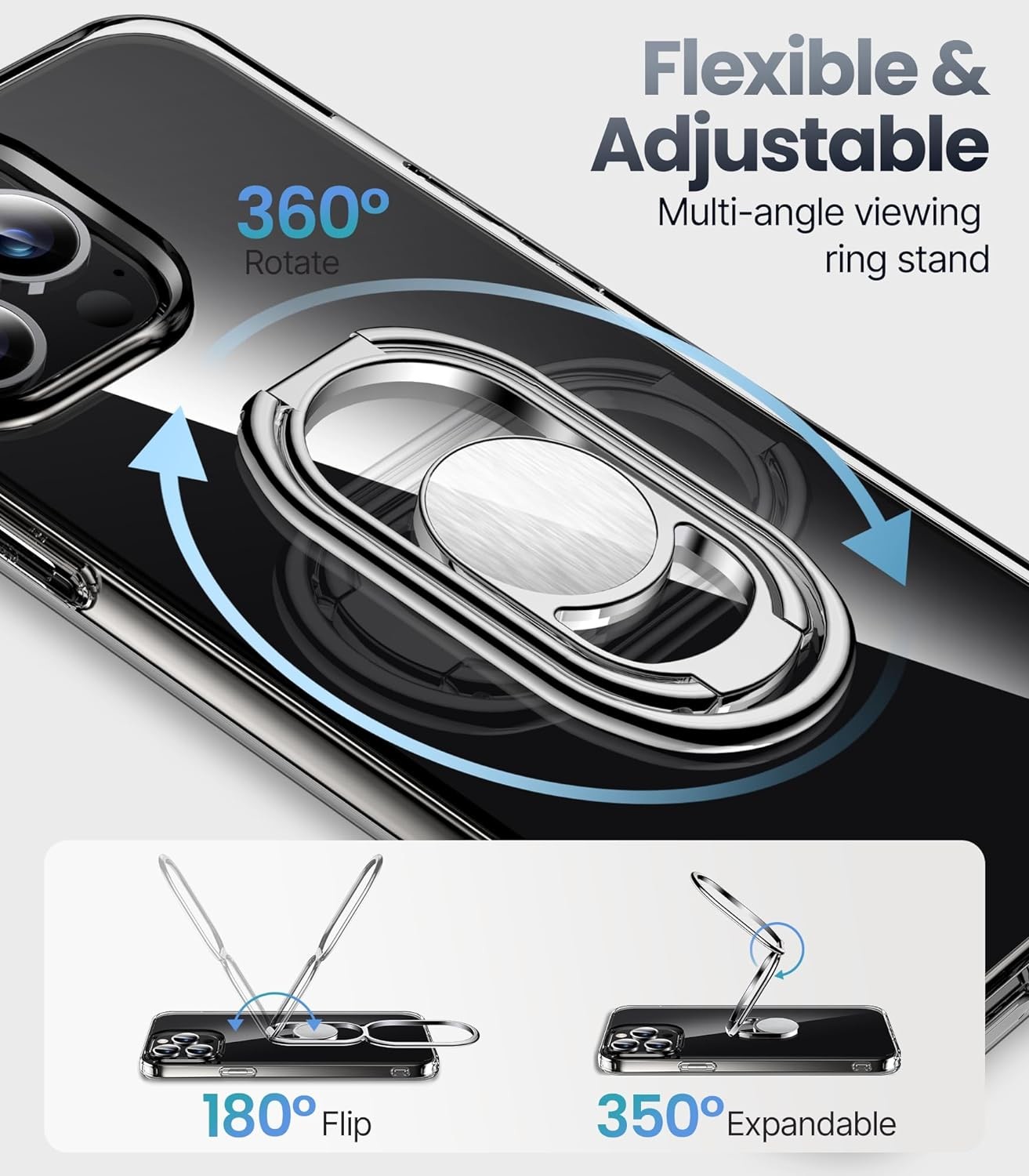 Shields Up for iPhone 12 Pro Max Case with Stand, Phone Case Clear with Double Ring Holder [Adjustable & Foldable]