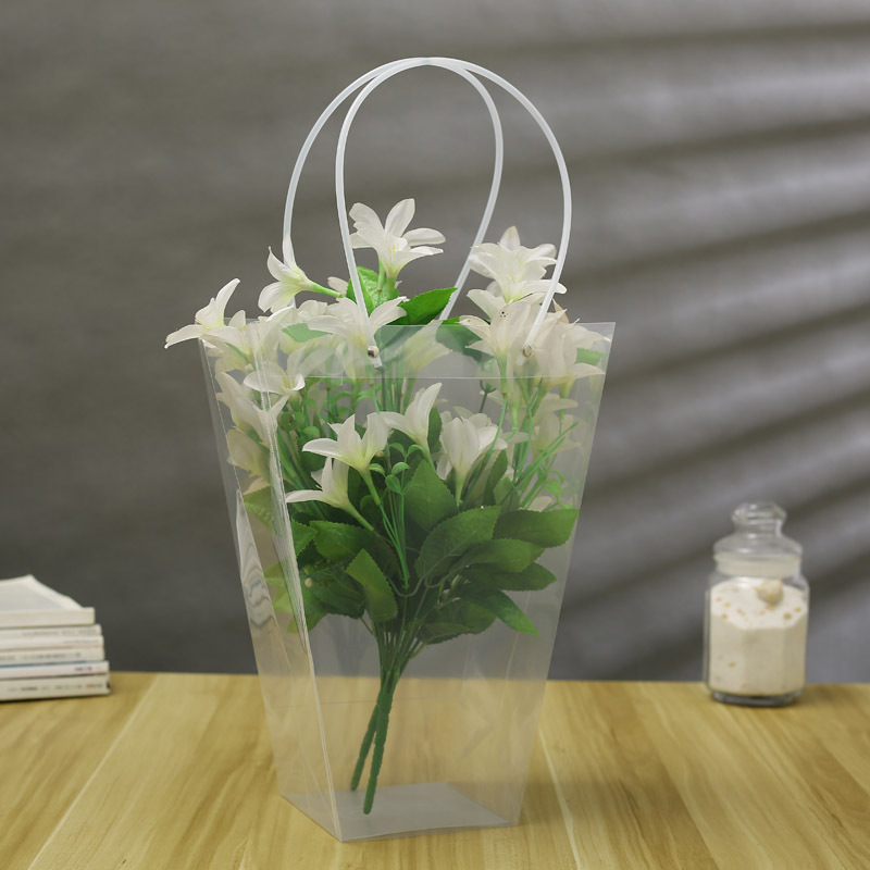 Flower shop transparent PP bag baking square wide bottom large size cake tote bag potted fruit gift packaging