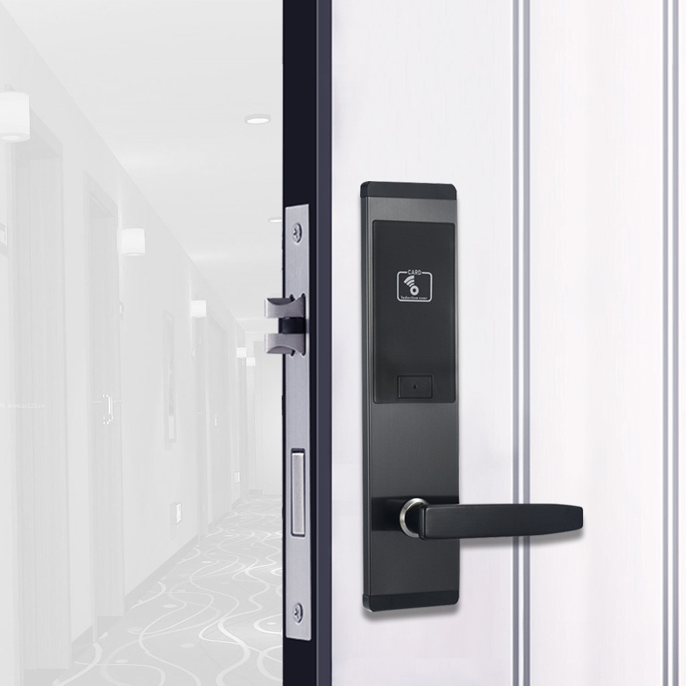 Zinc Alloy Black Hotel Key Card Door Locks With ANSI Mortise MF1 Card Type