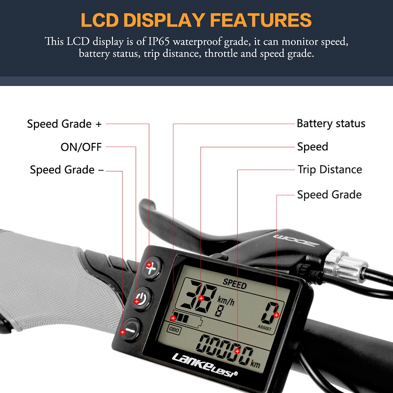 Black LANKELEISI Fat Tire Electric Bike 1000W Motor Folding 20 Inch