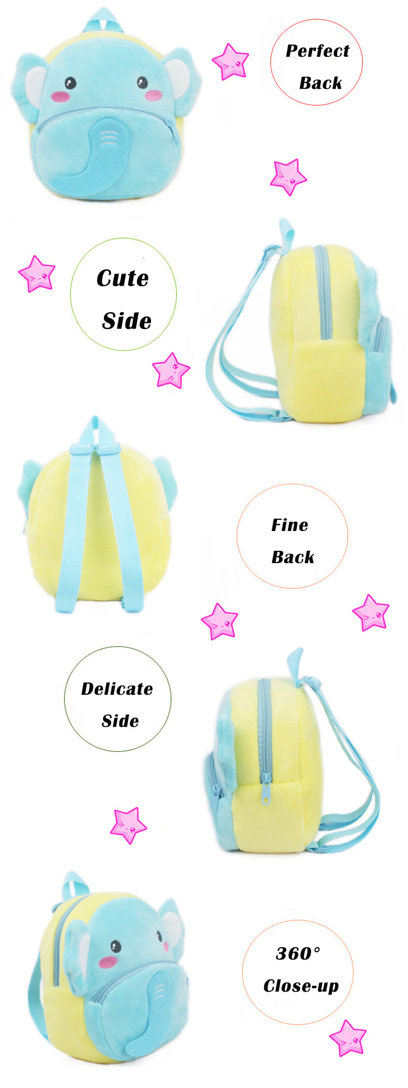 School 3D Cartoon Print Plush Kids Backpack Kindergarten Boys And Girls Mini