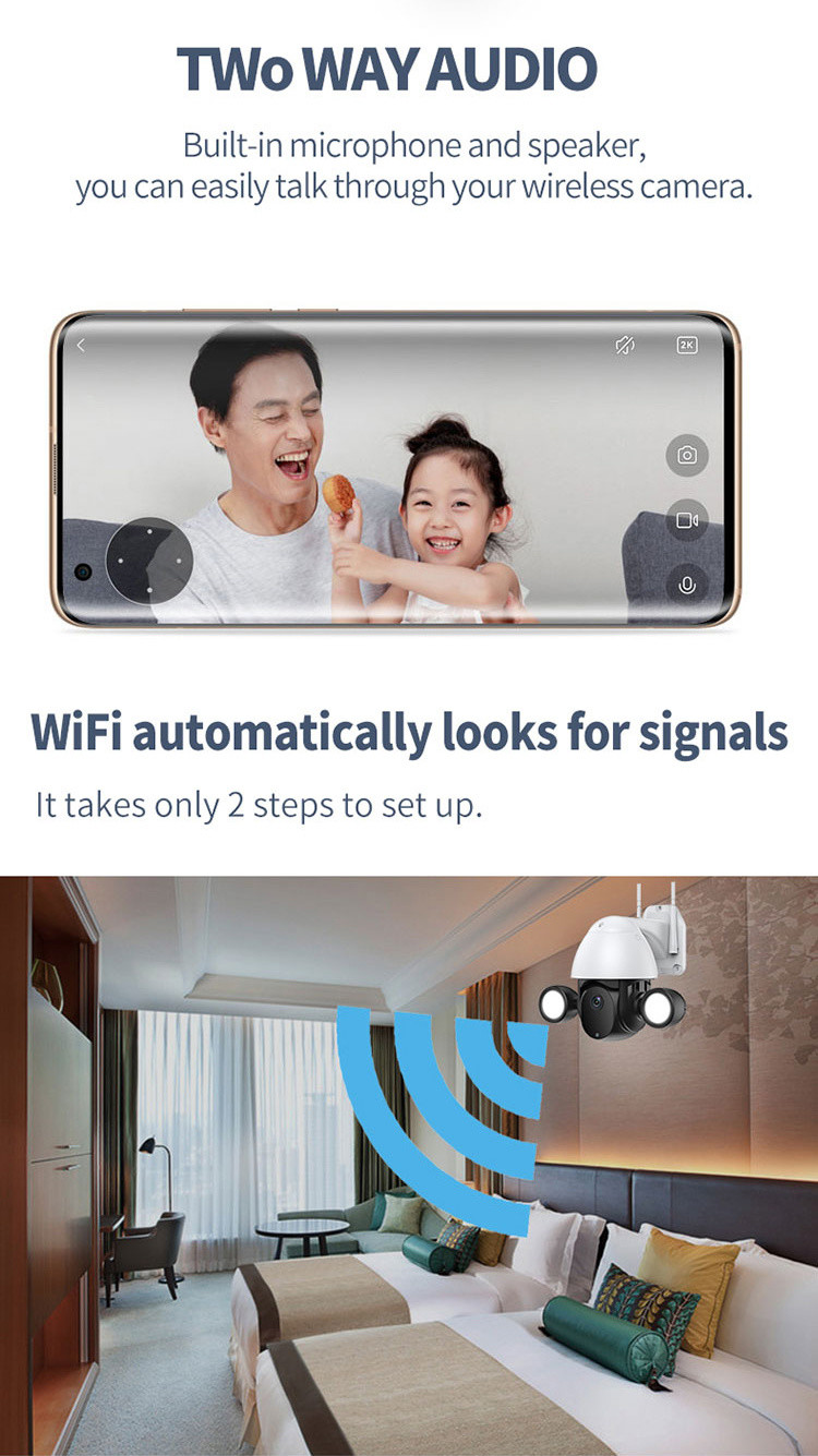 WIFI Floodlight Speed Dome with AI Human Detection Automatic Track Two-way Voice Full Color Night Vision camera