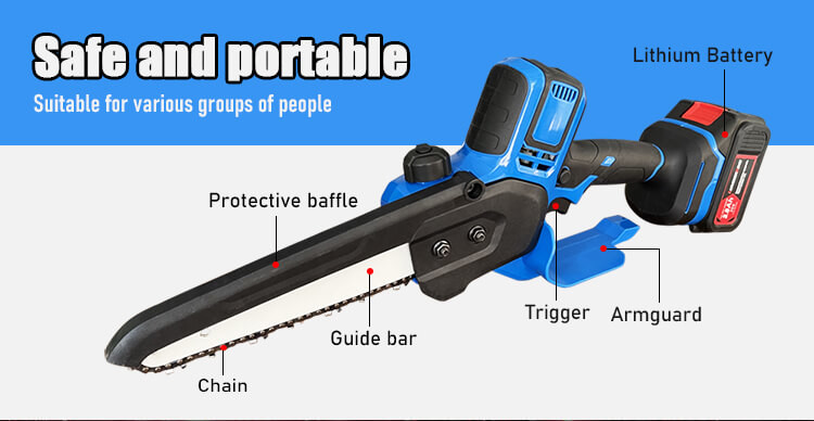 Professional Battery 8 Inch Handheld Mini Chainsaw Electric 21v Blue