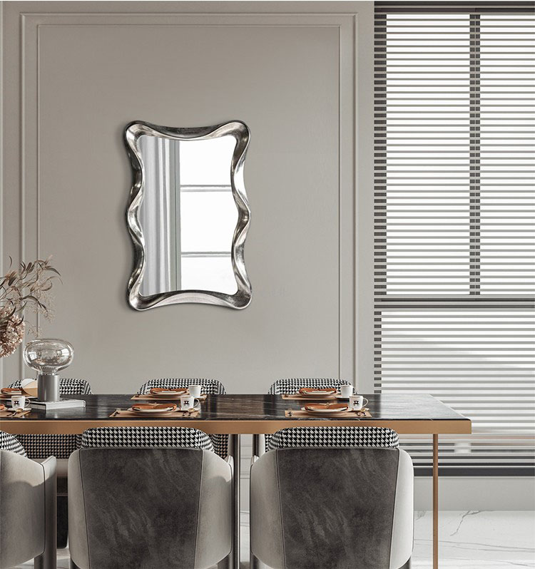 Wave Shape Wall Mounted Makeup Mirror Magnifying Silver Bathroom