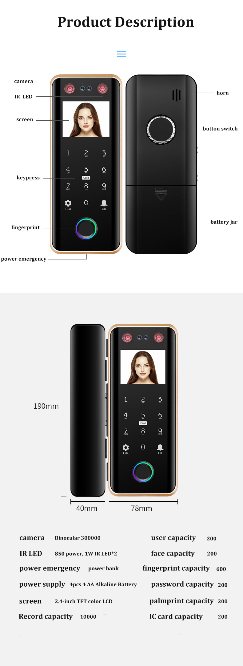 G5S Face Recognition Fingerprint Card Passcode Electronic Glass Door Lock for Office