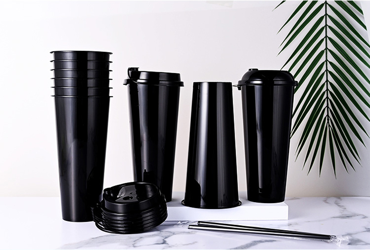 12oz 16oz PP Plastic Cups Custom Design Eco Friendly Black PP Plastic Drink Cups