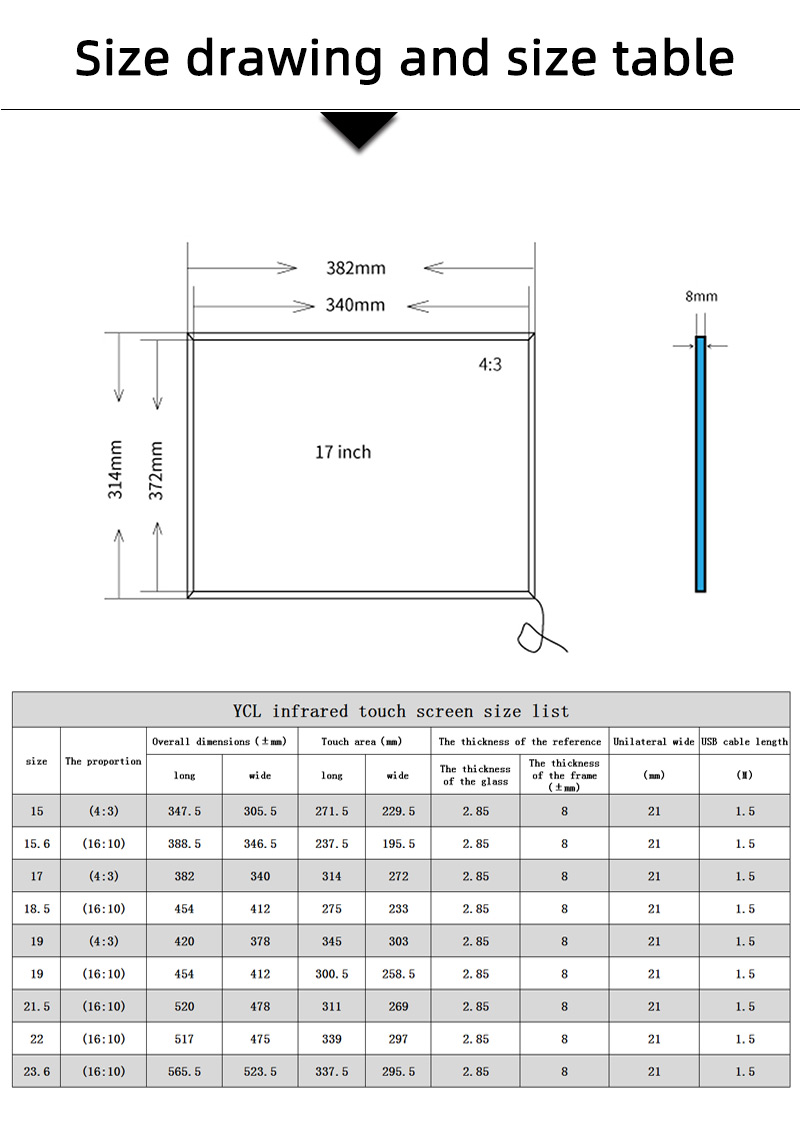 10 Points Infrared Frame 17 Touch Screen Overlay 4:3 Ratio