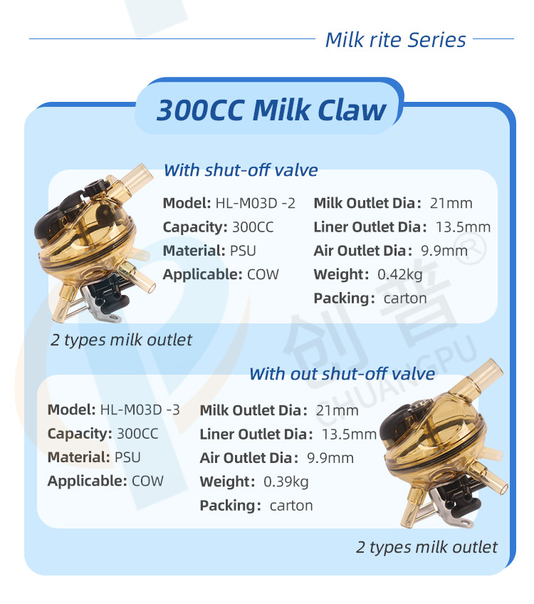 9.9mm Air Outlet Dia Milk-rite 300CC Milking Machine Claw 0.42kg for Large-Scale Milking Operations