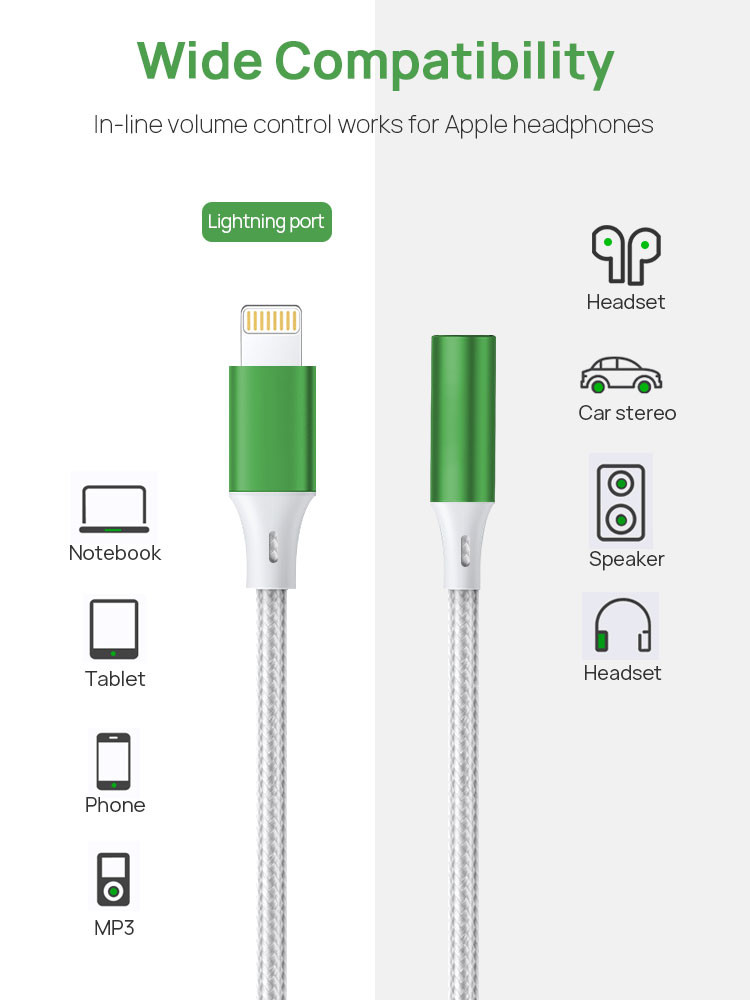 MFI Certified Iphone Adapter Aux Cord OEM Lightning To Aux Cable