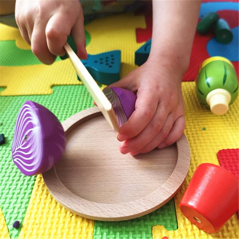 Education 9.25in Wooden Fruit And Veg Toys Magnetic Fruit Cutting