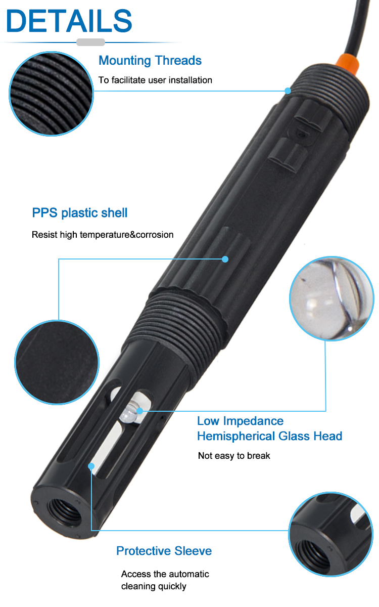 NTC10K TEMP Compensation Industrial Online ORP Electrode For Waste Water Measure