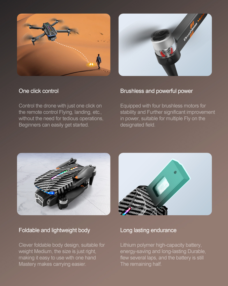 12mins Flight Time Hand Control Carbon Fiber Black Drone with Optical Flow Altitude Hold and 4k 360 Degree Rolling Stunt