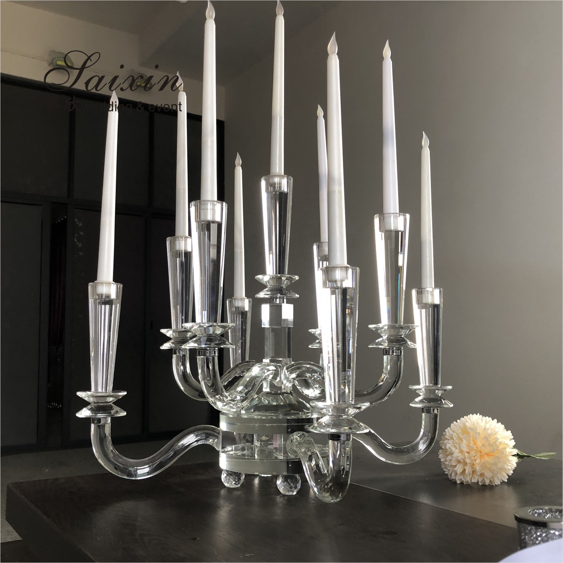 Blue Crystal Candelabra 9 Arm Crystal Chandelier Candlesticks Table Decoration