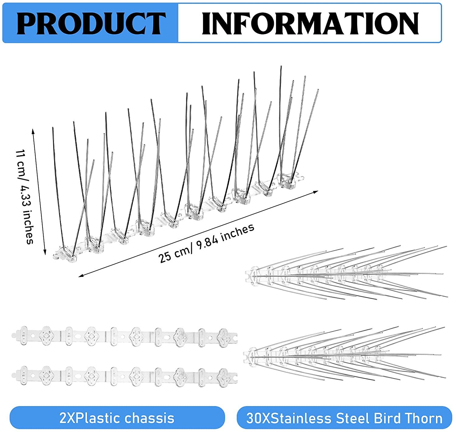 Birdbarrier Stainless Steel Bird Spikes Anti