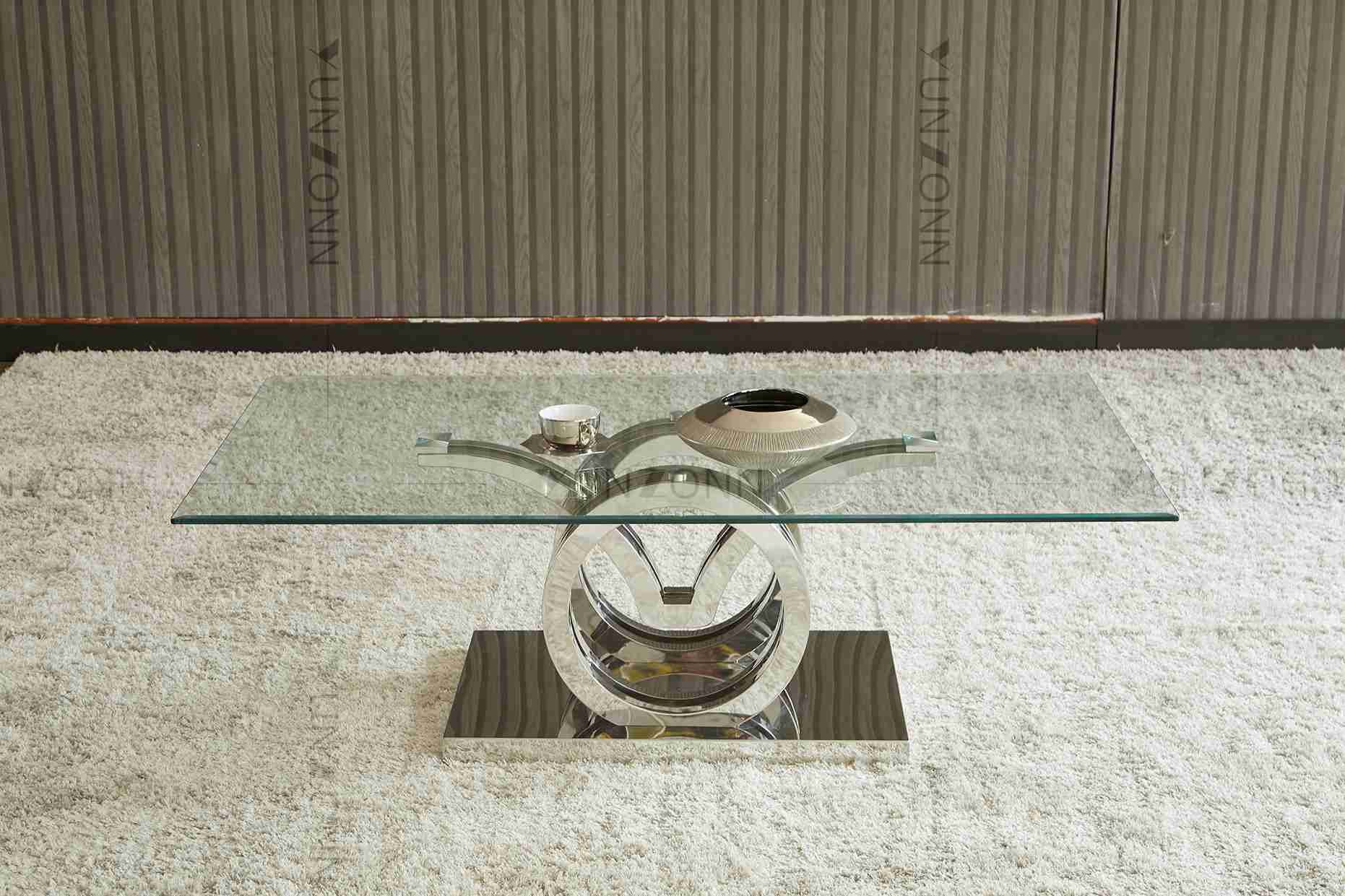 Tempered Glass Seagull Dining Table Rectangle Silver Series Home Furniture