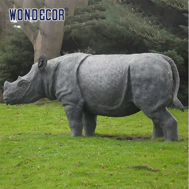 Metal Casting Bronze Rhinoceros Sculpture Large Outdoor Garden Decoration