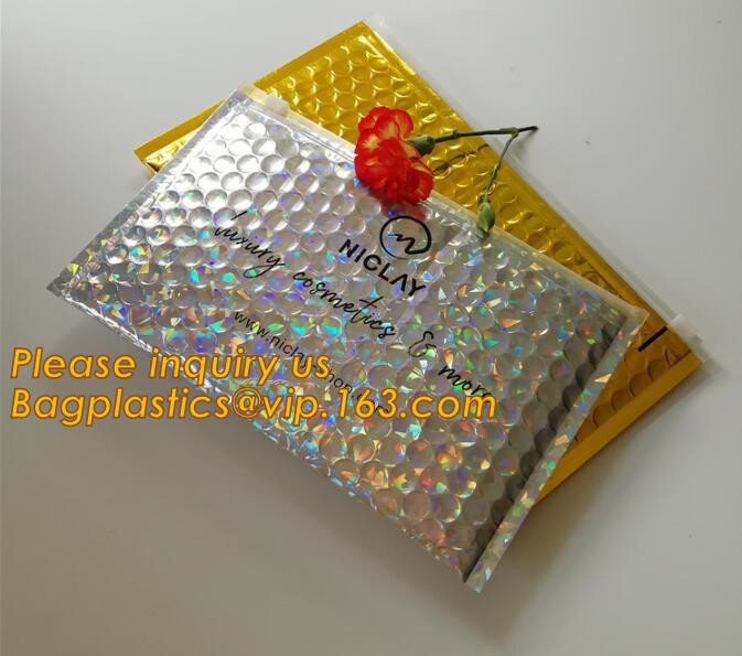 air mail metallic holographi rose gold bubble padded mailer / Zip lockkk bubble bag/ slider bubble bag,Holographic Factory