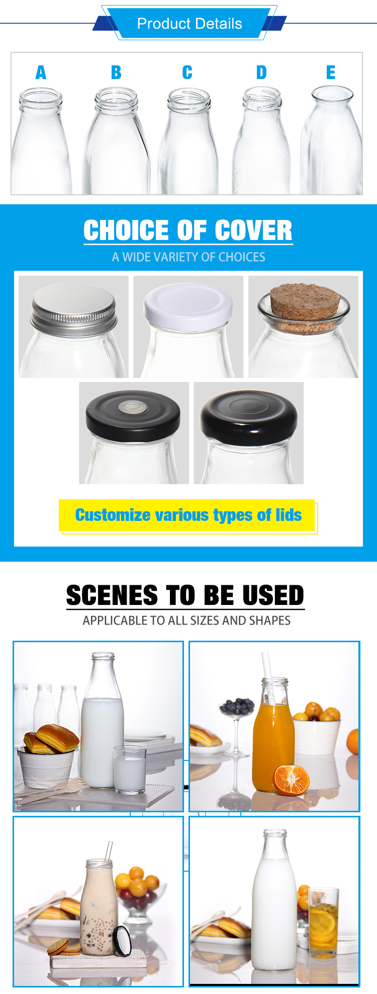 High Quality 250ml 300ml 500ml 750ml 1L Glass Sauce Jar with Metal Lid with Plastic Lid