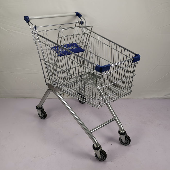 European Style 125L Supermarket Metal Shopping Trolley Anti Theft With 4" PU Wheels