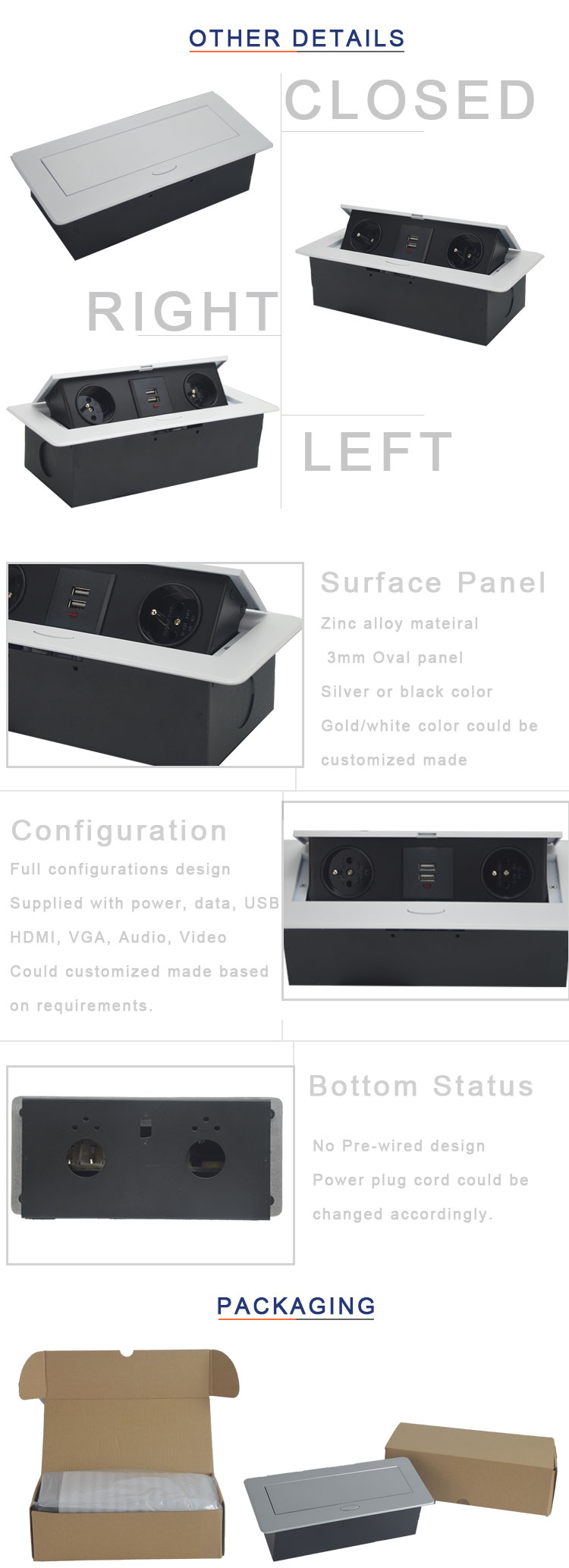 french power plug pop up boxes zinc alloy desktop socket