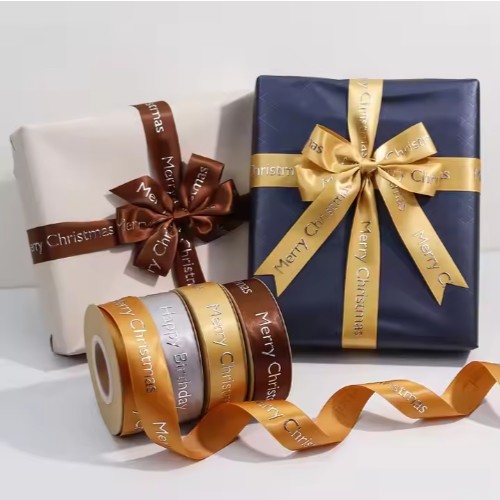 Polyester Satin Ribbon 3D Embossed Printed Recycled Gossgrain Food Crafts Bag Packaging Custom Logo