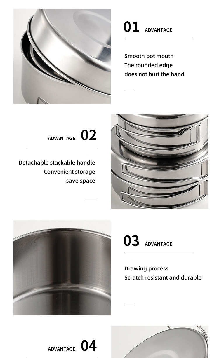 Multifunction 4 Pieces Outdoor Cookware Set Stainless Steel Titanium Pots