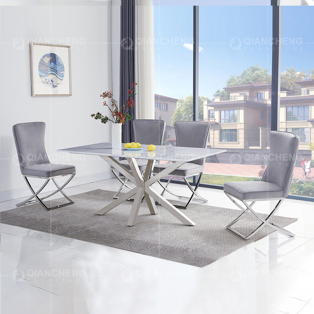 180x90x75cm 4 Seater Rectangle Dining Table Marble Top Minimalist Style
