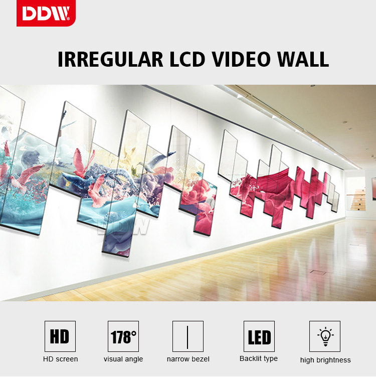Professional customization 46 49 55 inch FHD artistic mosaic video wall 1080P 500nits irregular lcd video wall control