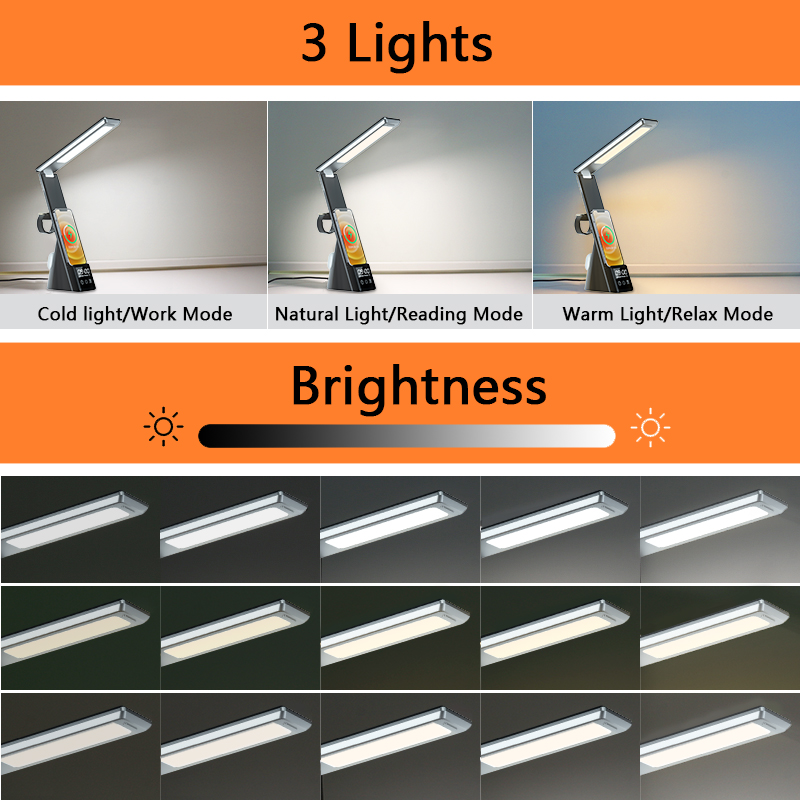 Multifunctional Wireless Charging Table Lamp with ABS Material and Folding Bracket