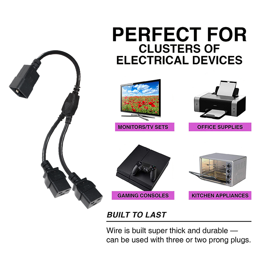 2Xc19 Plug 20A Heavy Duty Pdu 15A 250V 14 Awg To C20 Cable Power Cord