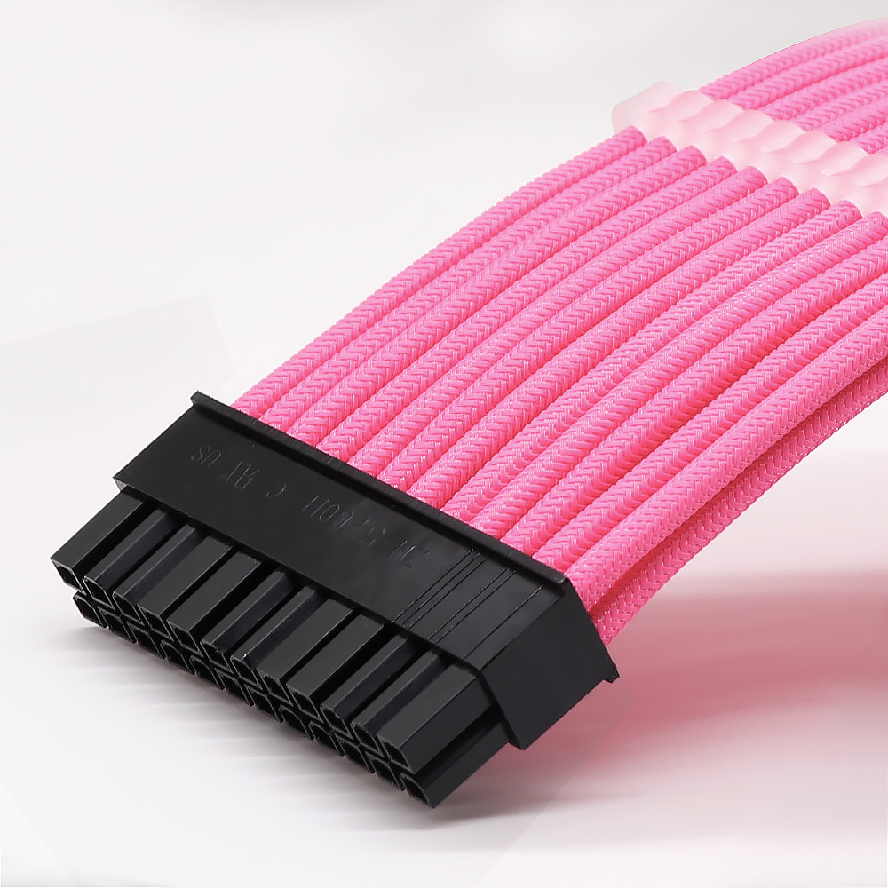 Sleeved Cables Kit 18AWG 30cm ATX 24-pin CPU4+4-pin PCI-E 6+2-pin PCI-E 6-pin for ATX Power Supply Cable(Pink)