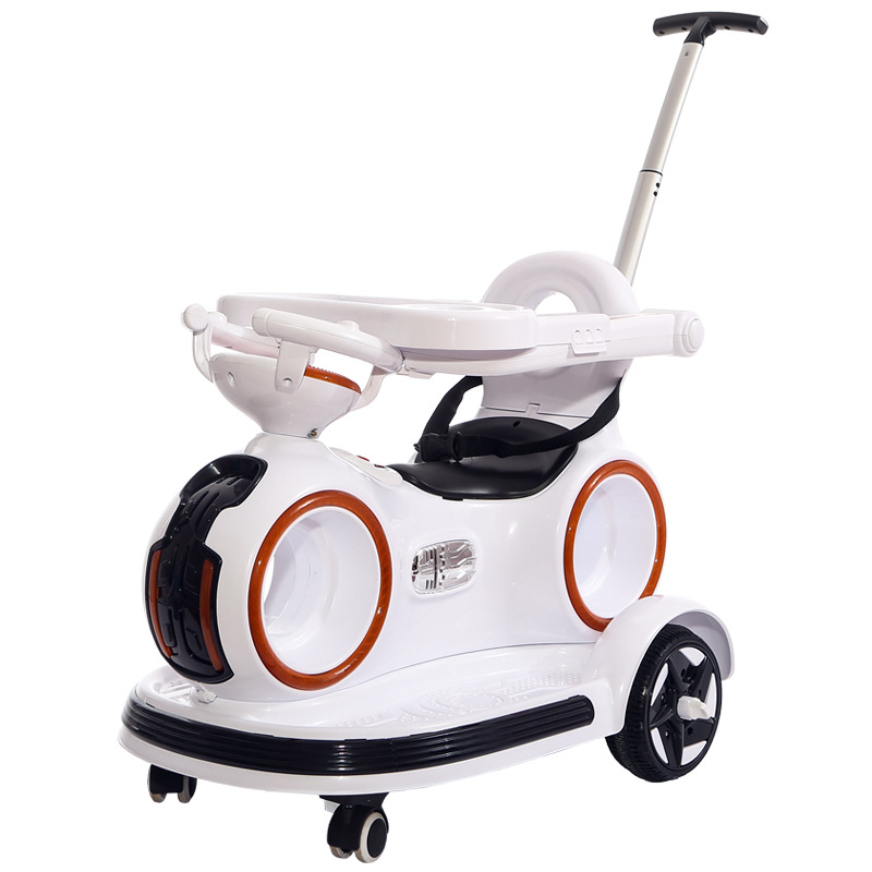 Children's Ride On Electric Car with Retractable Push Handle and Colorful Lights